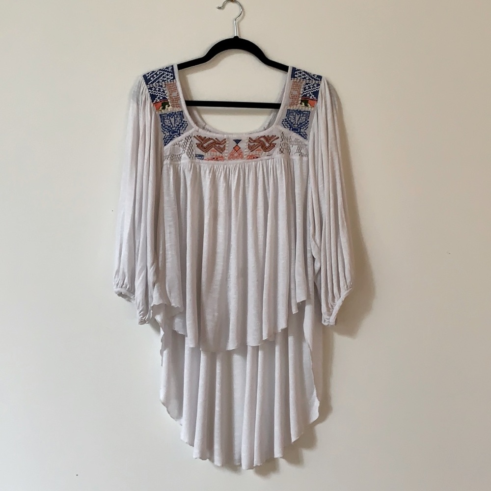 Free People Size M (US) Hand Embroidered Lace and Stretch Jersey Blouse